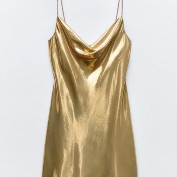 Zara Gold Satin Mini Dress - Picture 2 of 7
